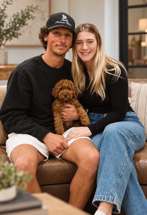 Tanner Puetz with family and their puppy